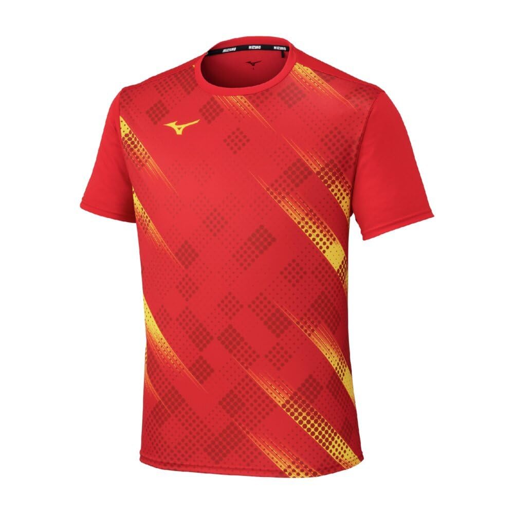 Mizuno Table Tennis Game Short JTTA Chinese Red Shirt, Sleeve, Certified, Moisture-Wicking, Quick-Drying, Unisex, 82JAC103,