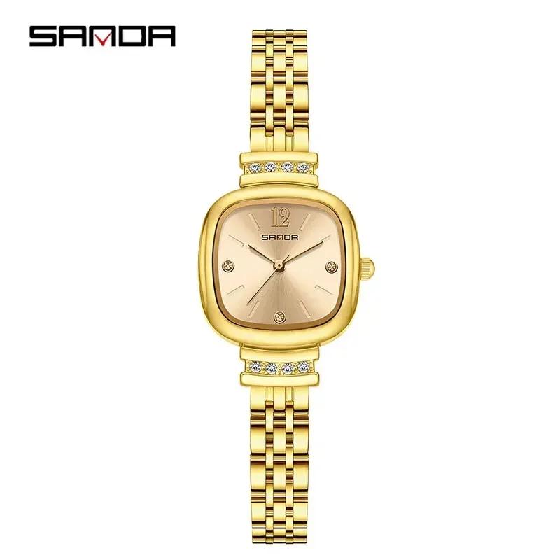 Sanda 7052 Fashion Square Diamond Watches For Women High Quality Waterproof Leather Quartz Watch Luxury Elegant Ladies Watches
