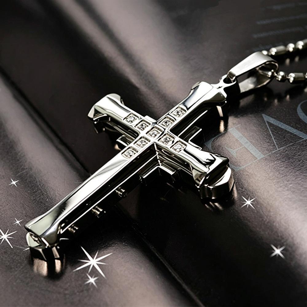 Men's Multi-layer Three-color Diamond Inlaid Cross Necklace