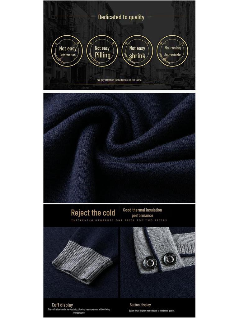 Pierre Cardin Men's Thickened Knit Pullover – Casual Autumn/Winter Long-Sleeved Sweater for Middle-Aged Men