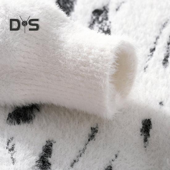 Men Winter Sweater Contrast Color Graffiti Thick Plush Half-high Collar Elastic Knit Long Sleeves Daily Wear School Dating Sweater