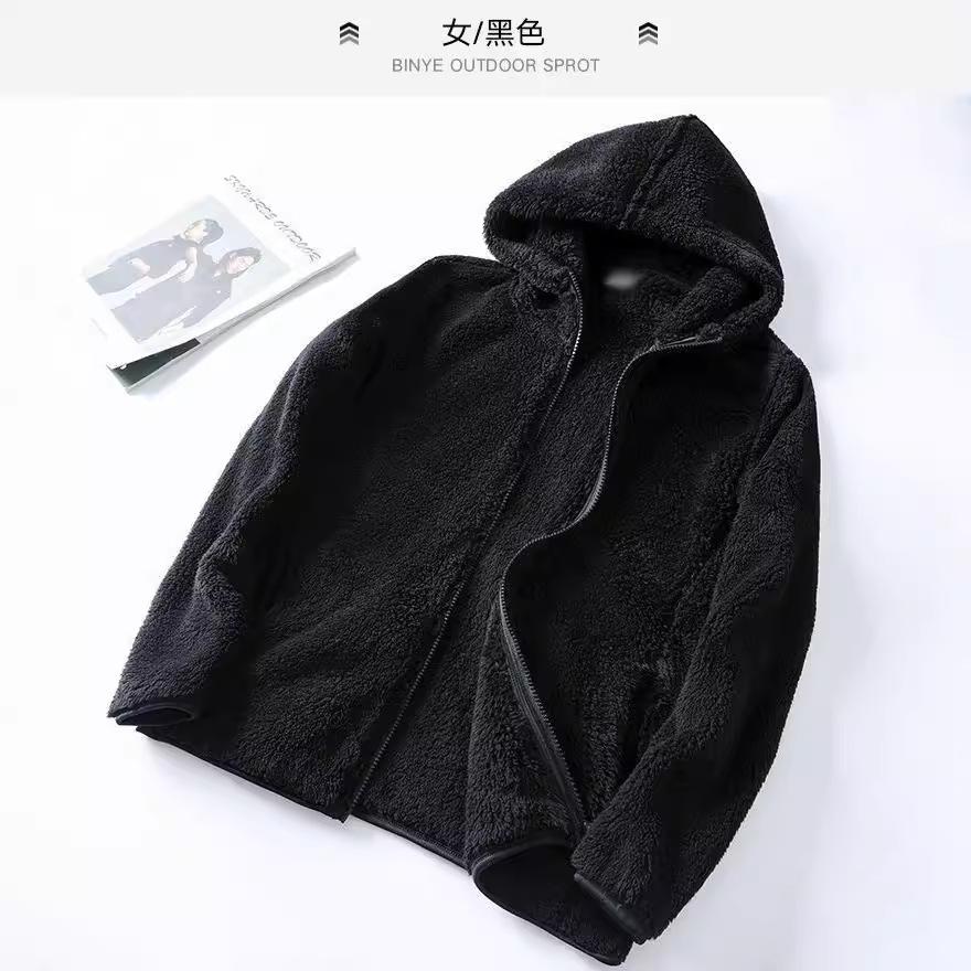 Fat Mm Plus Size Fleece Thickened Hooded Sweater Cardigan Women's Autumn and Winter Loose Double-sided Fleece Jacket Cardigan Sweater