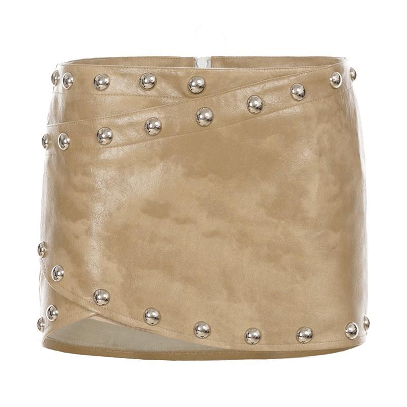 Womens Punk Rivet PU Leather Mini Skirt Sexy Streetwear Bodycon Teens
