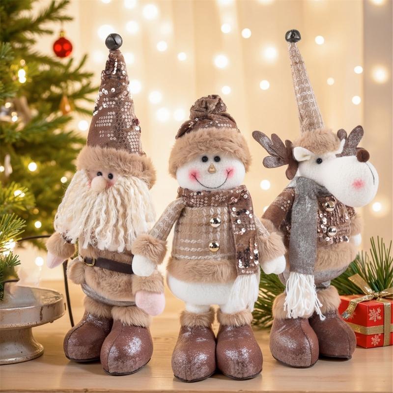 Extendable Christmas Decorative Figure with Fabric Texture, Holiday Character Ornament for Living Room Shelf Displays