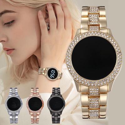 Unisex Double Row Diamond Waterproof LED Watch with Large Dial