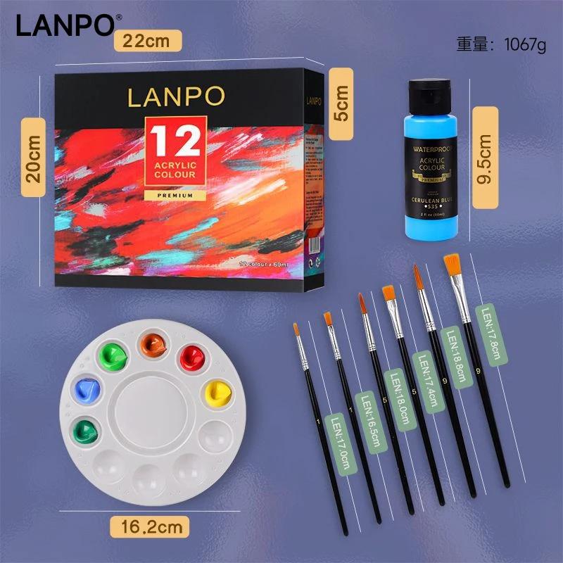 Set de pigmenți acrilici LANPO pentru sticlă/textile, 12/60 ml, 12/24/36 de culori, tuburi, pentru desenul artistului, vopsea pe bază de ulei și apă, materiale de artă