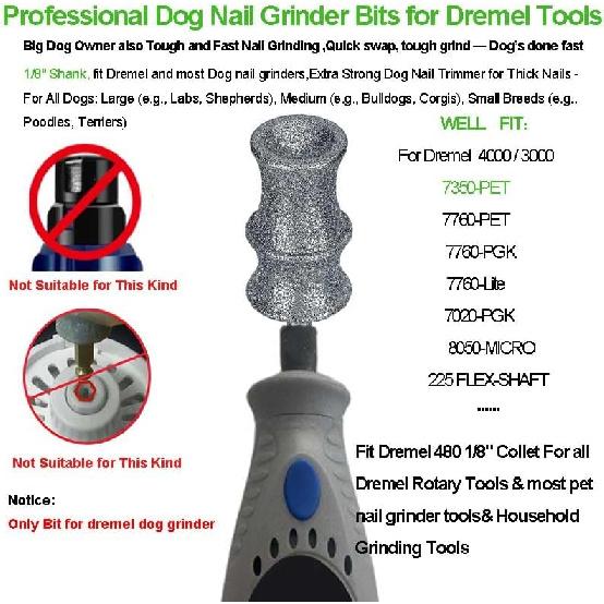 Stress-Free for Dremel Dog Nail Grinder Refill Attachment - Diamond Bit Tip & Replacement Head Fit Dremel 7760 & 7350, for Small to Large Pet Dog/Cat