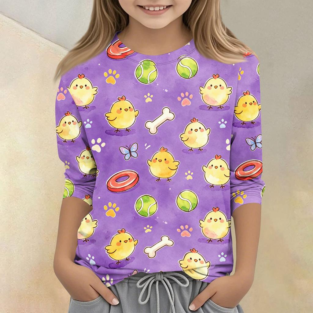 Kids Animal Print Crew Neck Three Quarter Sleeve Casual T Shirt Soft Comfortable Fit Lightweight Fabric Suitable for Everyday Wear