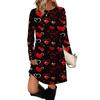 Women's Fashion Casual Pocket Decorative Button Dress Round Neck Long Sleeve Printed Dress