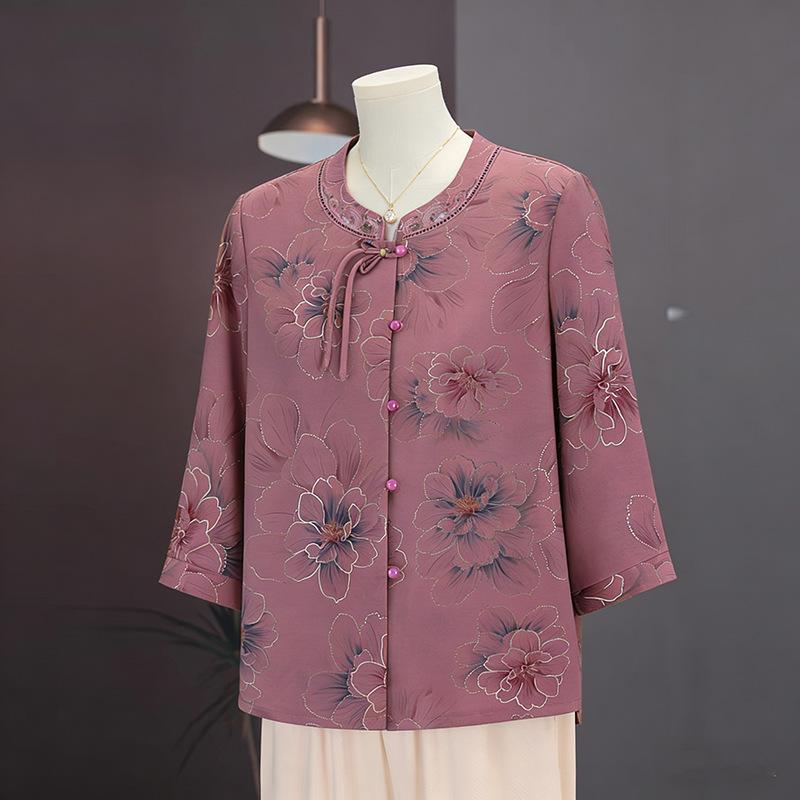 

Women s Summer Seven-Sleeve Shirt - Mid-Aged & Elderly, Chinese Style 2XL (100-115 lbs)