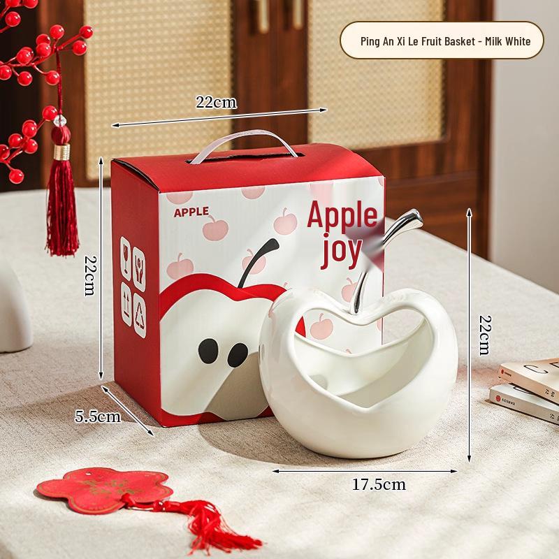 

Modern High-End Ceramic Fruit Plate with Apple Ornament for New Year, Entrance Table, or Living Room Display