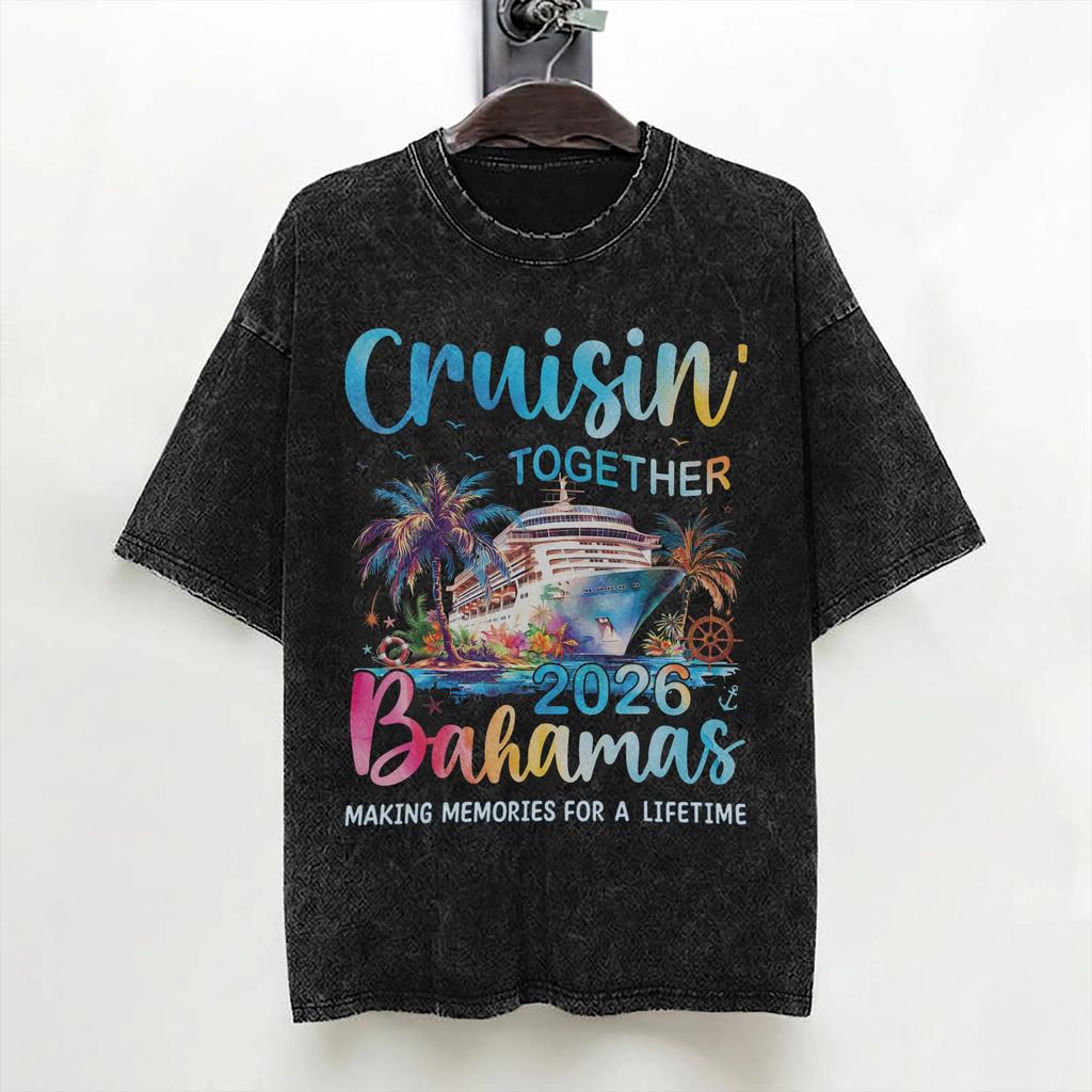 Cruisin Together Bahamas 2026 Family Cruise Vacation T Shirts Washed 100 Cotton TShirt Men Women Streetwear Graphic Tees