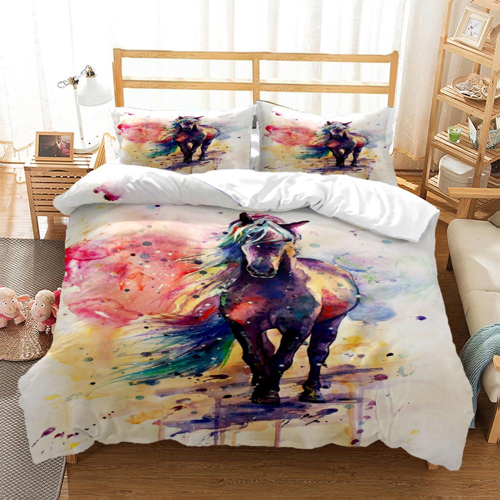 Horses Hd Print Polyester Bedding SetsKids Or Adults For Beds Quilt Cover Pillowcase Bedding SetTeens King Size Bedding Set