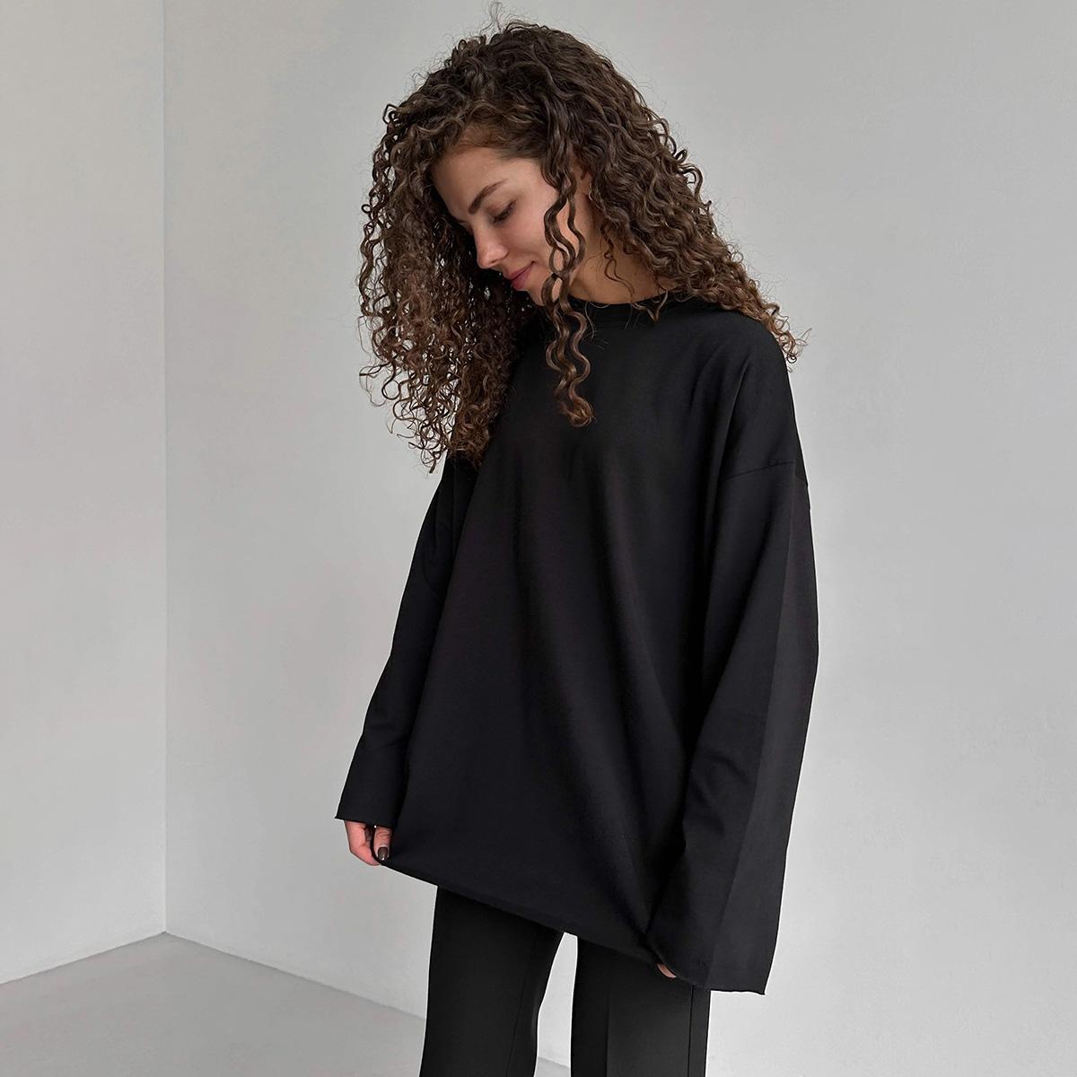 

Летняя женская футболка с длинным рукавом и круглым вырезом, однотонная L