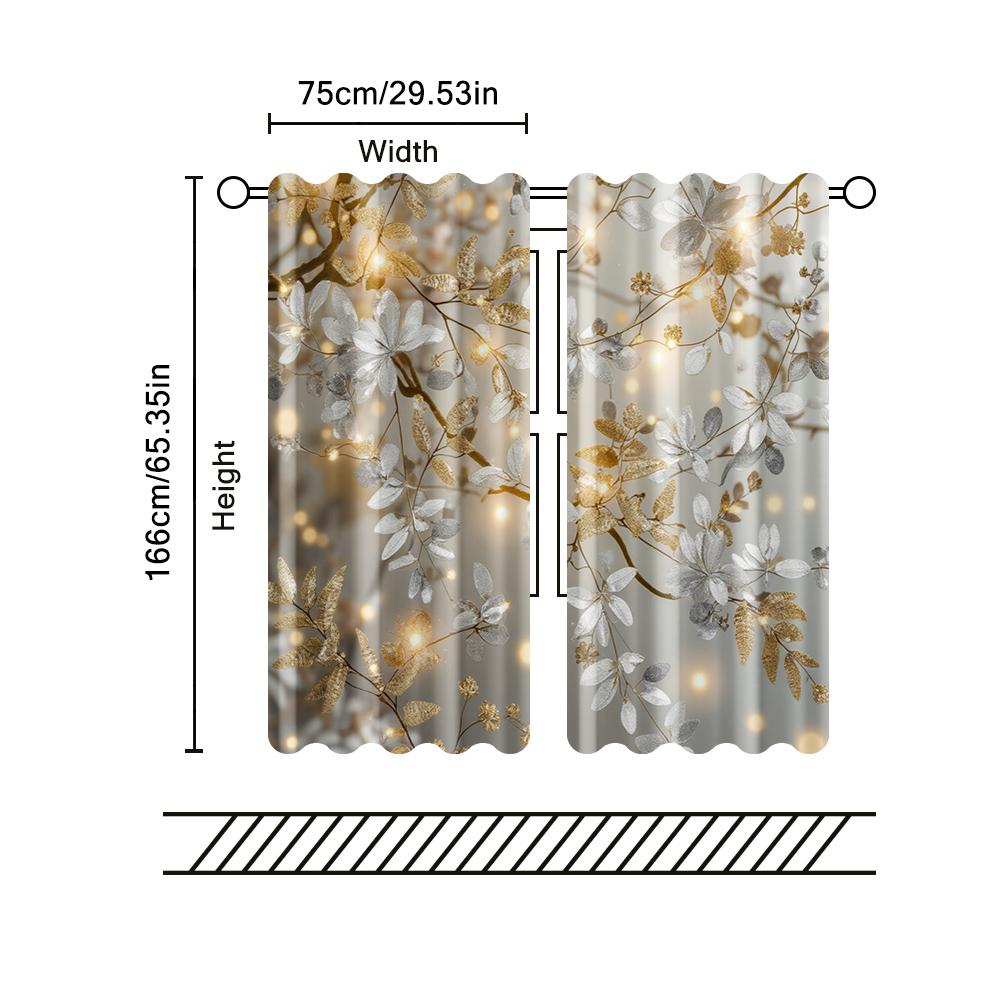 Filtering Curtains Excluding Rods Non Movable Without Batteries Golden Leaf Use Bedrooms Living Rooms Curtain Set Of 2 Made Polyester Washable Area