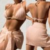 Sexy Weiß Halter 3PCS Gebunden Rock Bikini Set Frauen Hohe Taille Geschnitten Badeanzug Weiblichen Push-UP Bademode Backless Badeanzug
