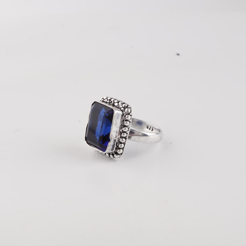 Blue Sapphire Gemstone 925 Sterling Silver Handmade Jewelry Partywear Ring, September Birthstone Jewelry, Anniversary Gift For Her RR-74-3