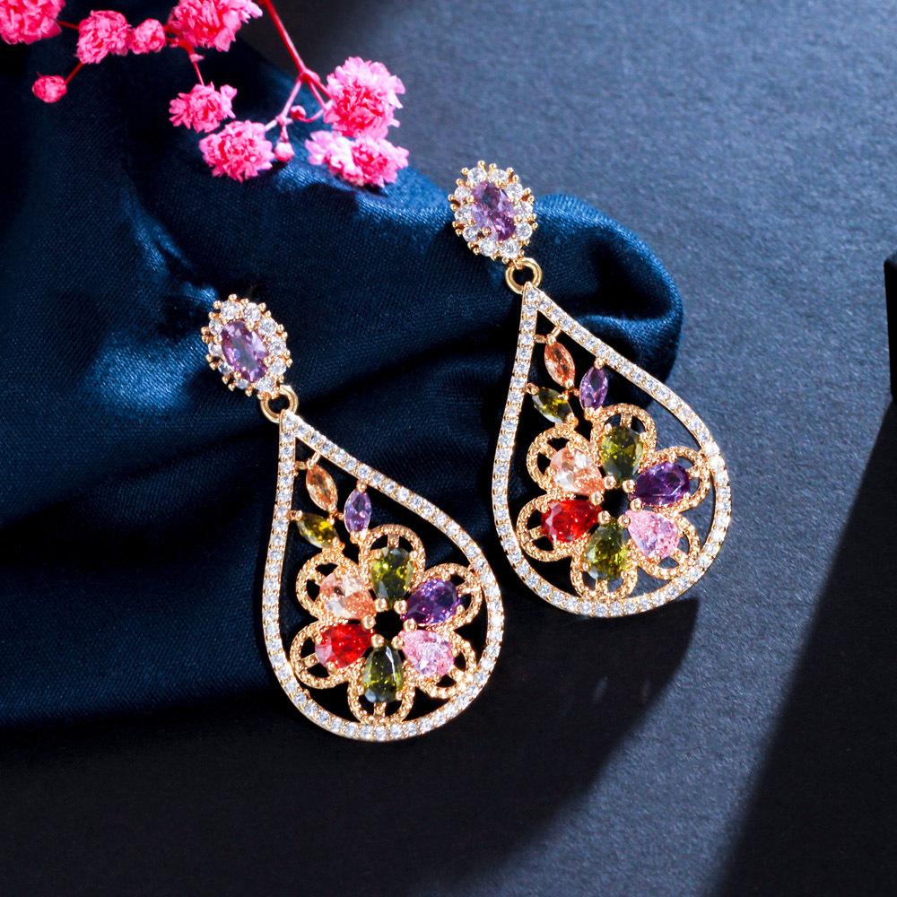E0225 Premium Inductively Plated Champagne Gold Zircon Earrings, Vintage Color Water Drop Earrings