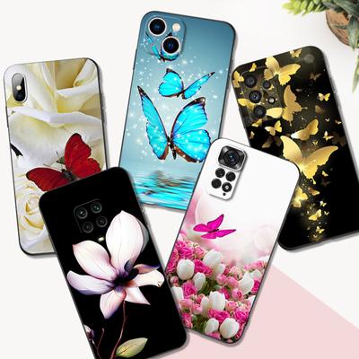 Black Tpu Case For Honor 8a Prime 8s 9 10X Lite 9A 9C 9X Premium Pro 9S Case Cover Butterfly Roses Flower