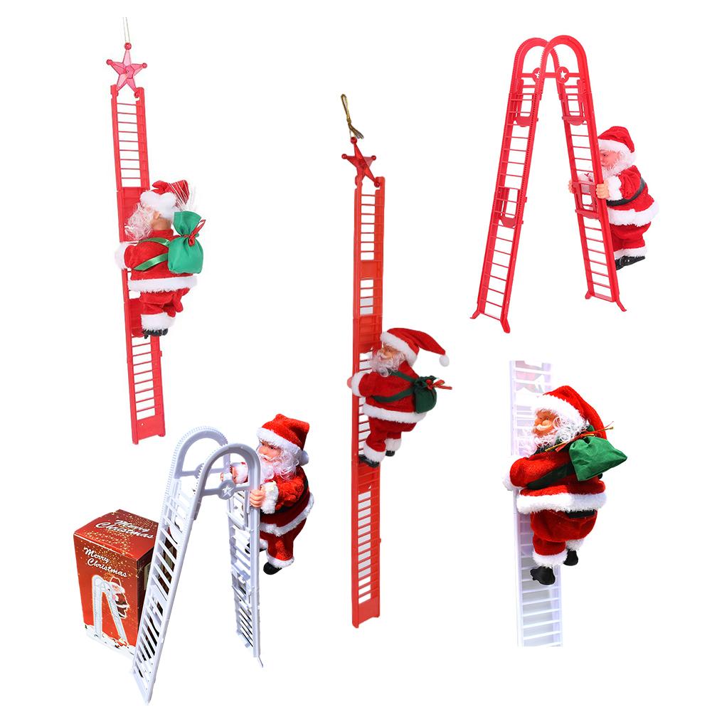 Climbing Ladder Santa Ornament With Music Battery Powered Climbing Up Down Moving Figure Christmas Decoration For Party Home Wall Tree