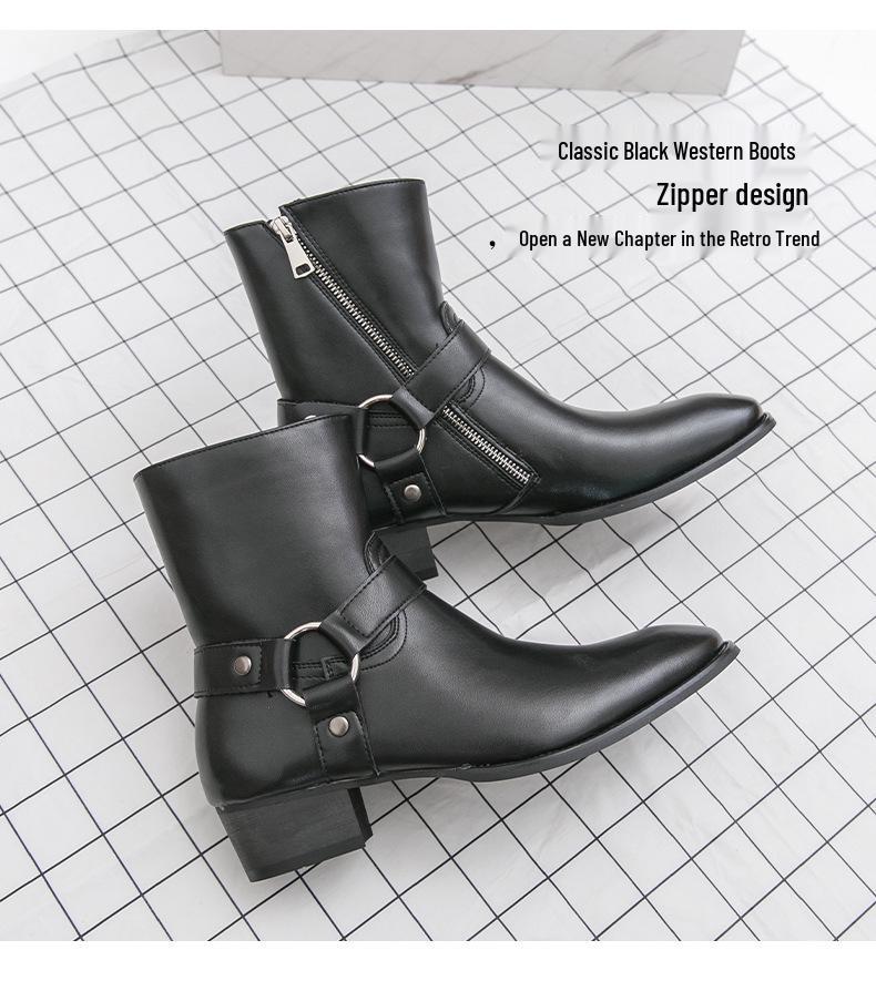 Herren Modische Spitze Zehen Martin Chelsea Boots - Hoher Schaft, Mit Reißverschluss, Kurzer Knöchel Motorradschuhe