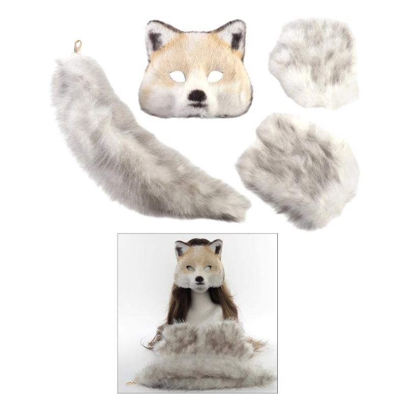Foxes Costume Foxes Mask Cats Half Face Mask Foxes Tail Animal Fancy Costume Kit Accessories Halloween Cosplay Props