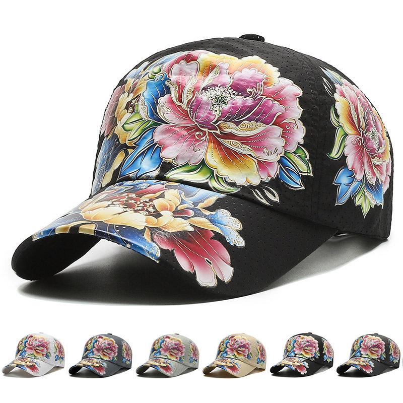 2025 Summer Quick Dry Baseball Cap Men's and Women's Flower Sun Hats Printed Chinese Style Floral Sun Hats Outdoor Hats