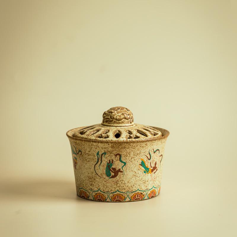Dunhuang Apsaras Ceramic Incense Burner – Chinese Style Pagoda Holder and Tray
