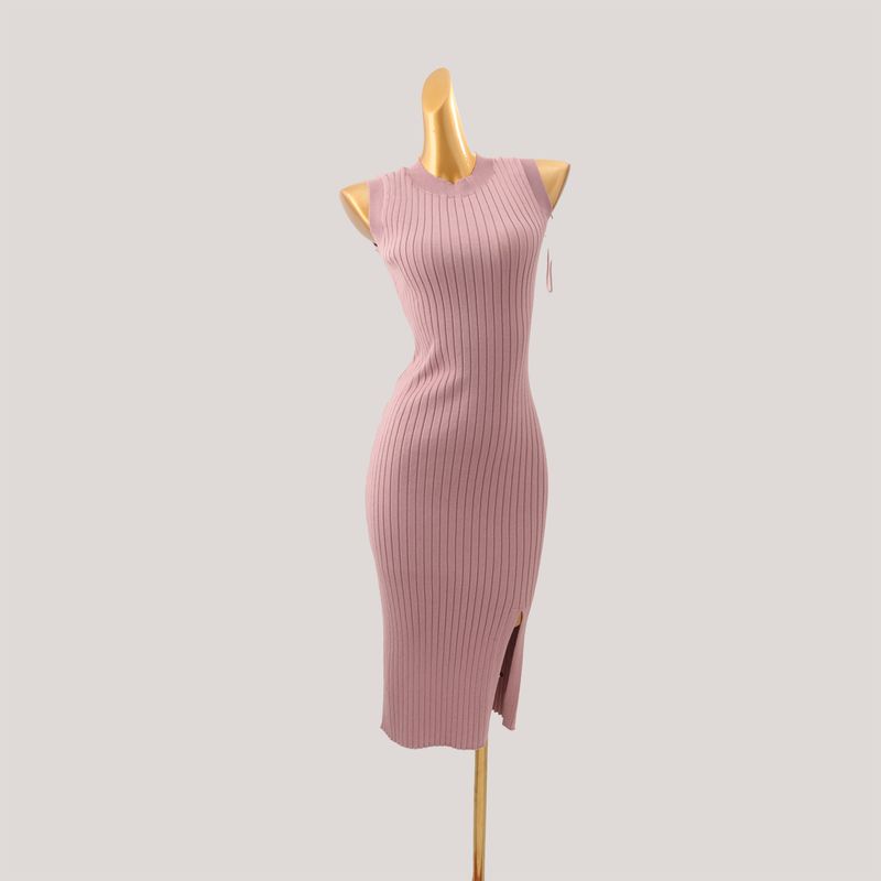 

Foreign Trade Original Order round Neck Sleeveless Knitted dress Women Autumn and Winter New Waist Hugging Slimming Sheath Vest Dress Cochineal powder M