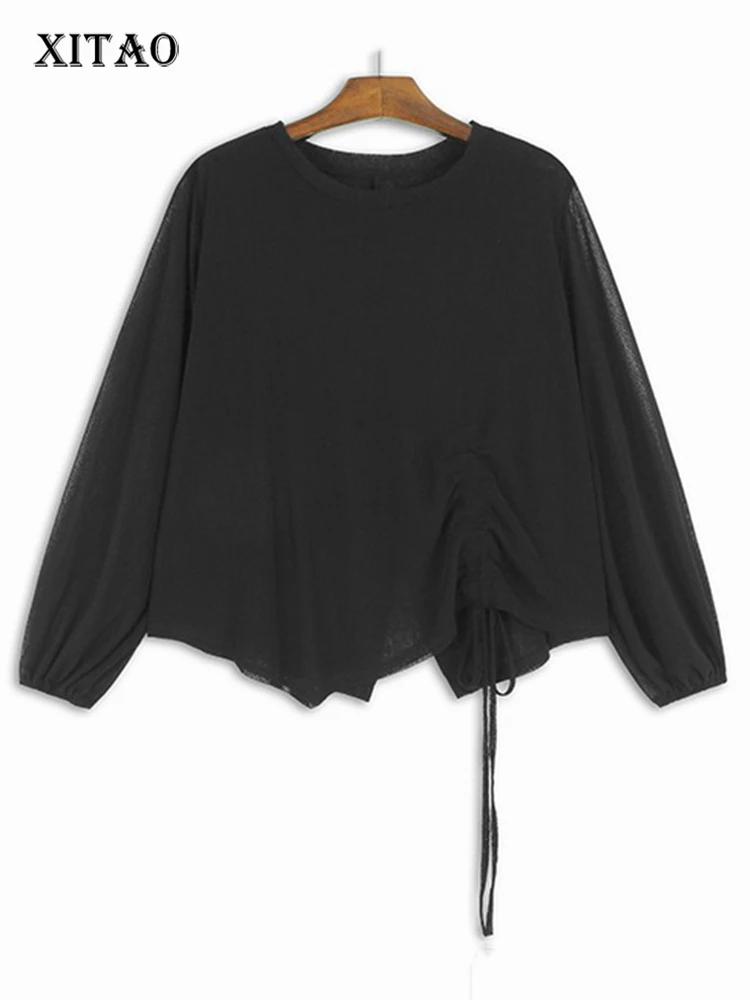 

Xitao Свободные футболки с длинным рукавом нестандартной формы HQQ2409 One Size фиолетовый