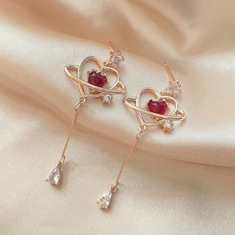 ZAKOL New Elegant Geometric Heart Crystal Long Drop Earrings For Women Cute Delicate Zircon Party Pendientes Zircon