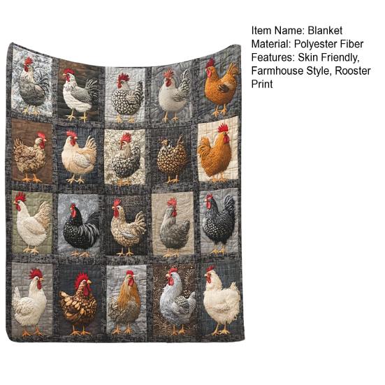 Kohout Kostkovaný Vzor Deka Farmářská Flanelová Deka Vintage Potisk Kuřat Útulná Přehozová Deka Farmářská Prošívaná Deka pro Domov Postel Pohovka Dárek k Kolaudaci