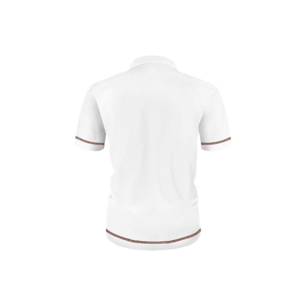 Men's Summer Ice Silk Fiber Short Sleeve T-shirt - Breathable Striped Casual Top with Classic Collar and Button Details