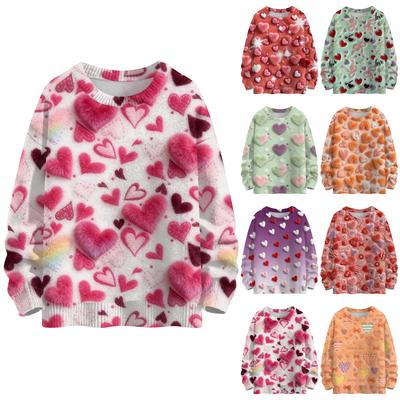 Women's Fashion Casual Long,Sleeve Valentine's Day Round,Neck Knit Pullover Top