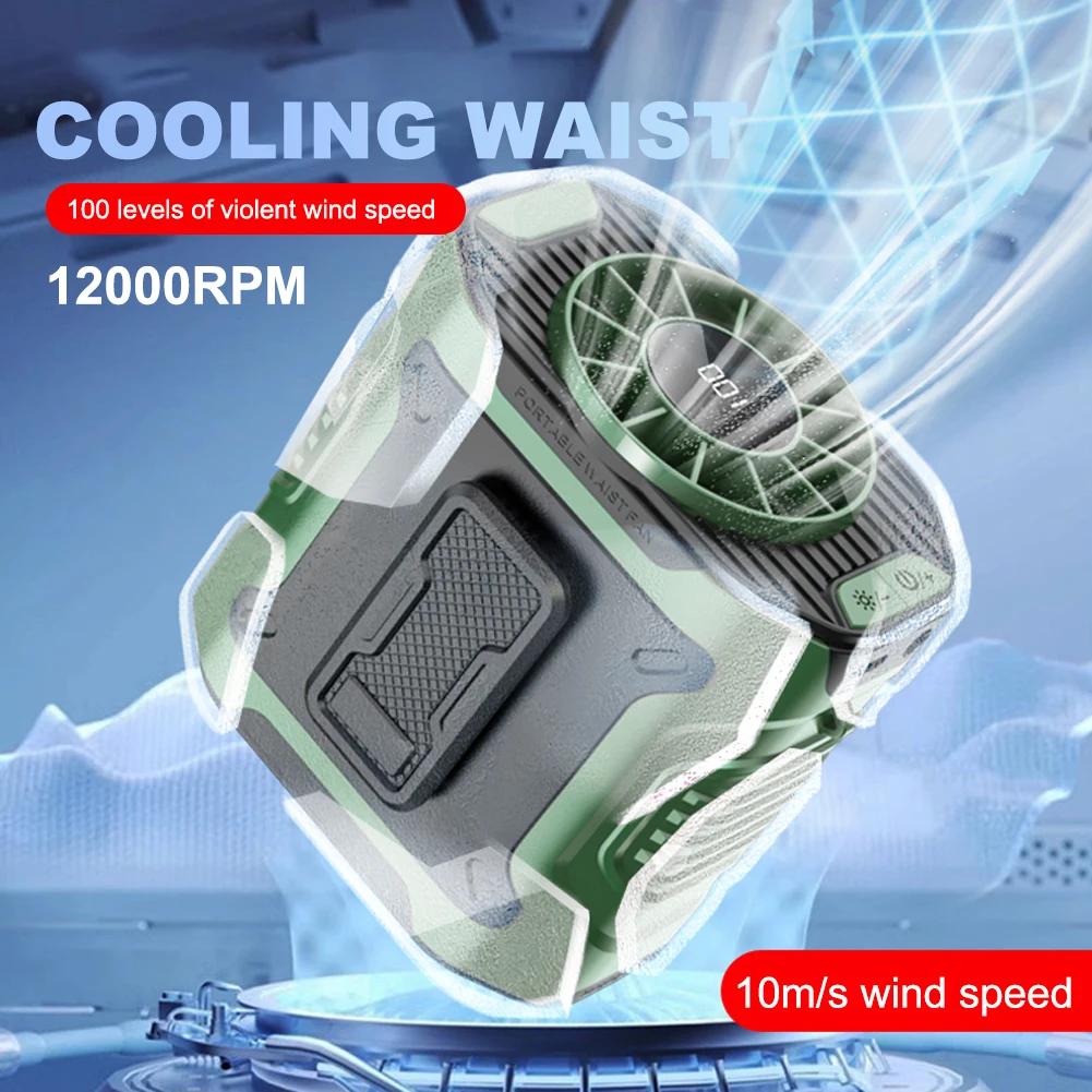 Portable Waist Fan USB Rechargeable Clip on Wearable Belt Shirt Body Fan 3600mAh Hands-Free Cooling Neck Fan for Outdoor Travel