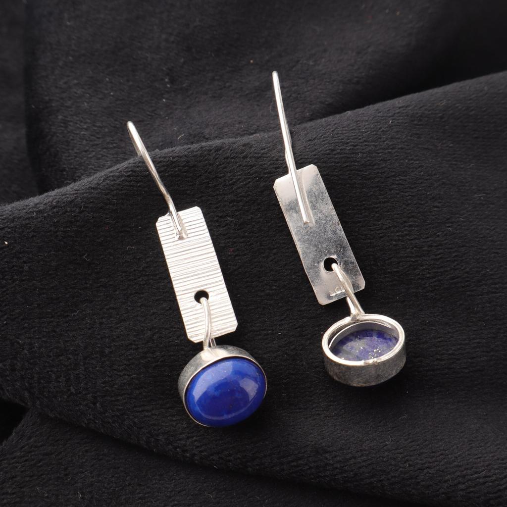 Lapis Lazuli Gemstone 925 Stamped Silver Women's Jewelry Handmade Earrings 1.9" EE-168-25