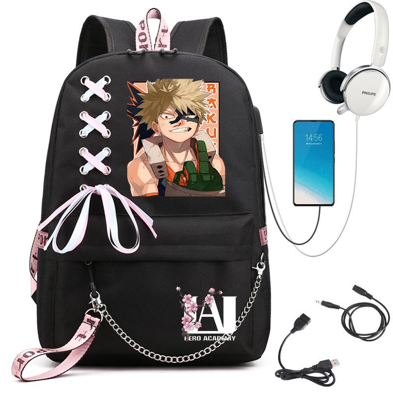My Hero Academia Anime Women's Backpack Usb Port Ladies Travel Backpack Shoulder Bag Katsuki Bakugo Anime Trend Laptop Backpack