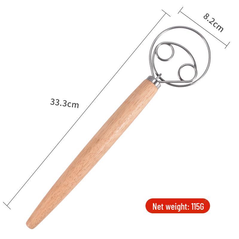 Batedor de Massa Dinamarquês de 13" com Cabo de Carvalho - Misturador de Farinha Manual Aprimorado