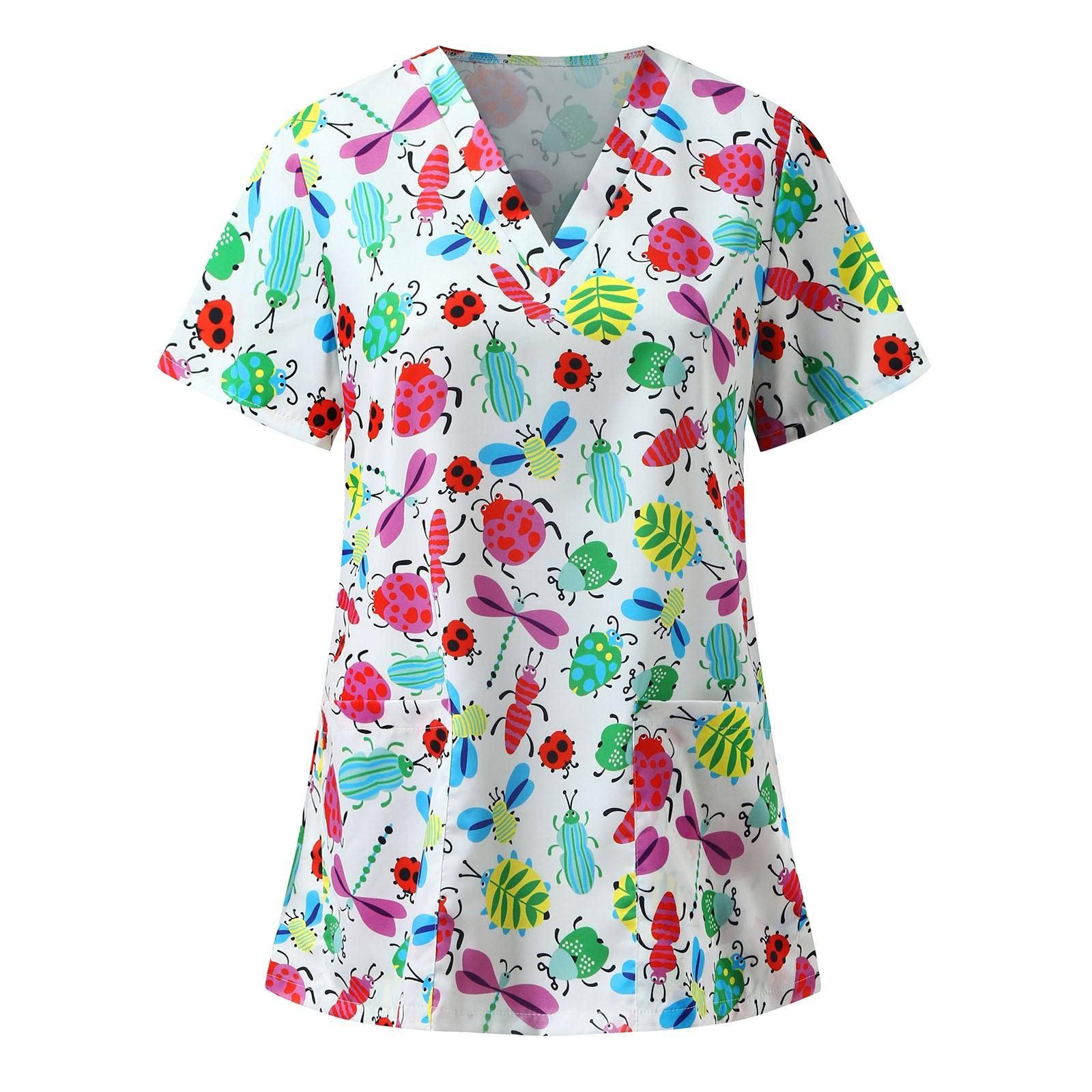 

Женские топы с короткими рукавами и v-образным вырезом с мультяшным узором, рабочие футболки XL белый