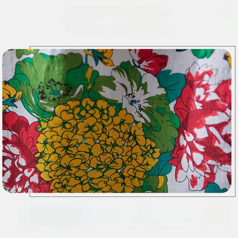 Big Size Women's Printed Cotton Linen Long Dress Female Spring and Summer Loose Literary Temperament Thin Round Neck Retro Long-sleeved Dresses