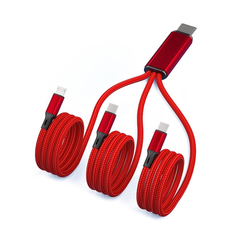 3-в-1 Многофункциональный зарядный кабель USB C на двойной USB C Micro USB Разветвитель Быстрая зарядка для мобильных телефонов, планшетов и других устройств красный