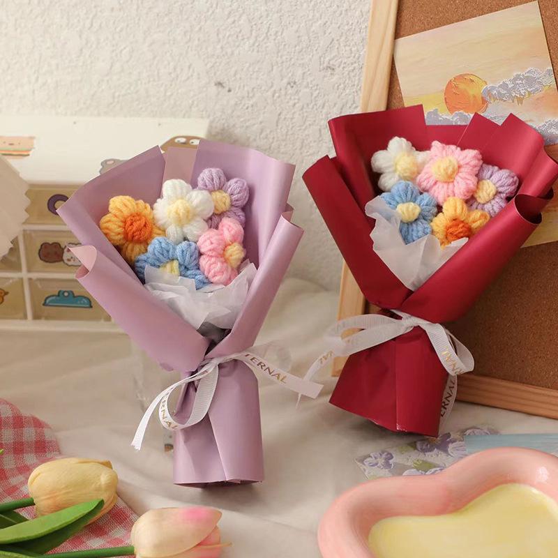 Day Valentines Knitted Flower Bundle Woolen Flower Decorative Ornament Gift