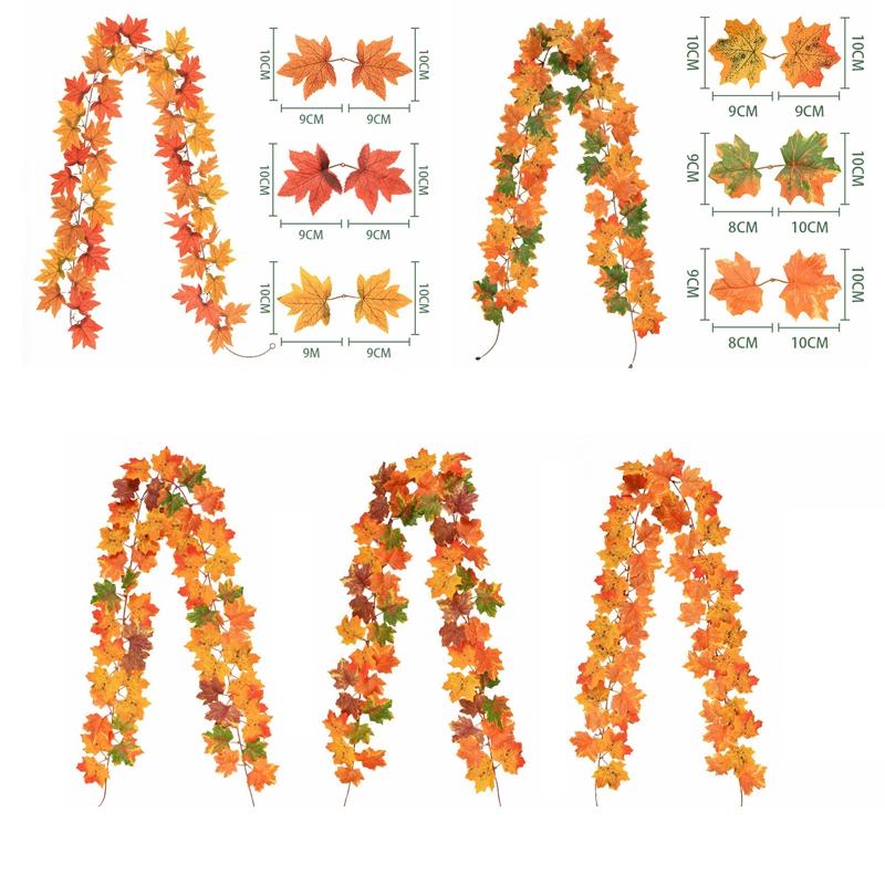 2M Artificial Maple Leaf Garland Fake Fallen Leaves Autumn Decor Rattan For Thanksgiving Halloween Festivals Wedding Xmas Decor