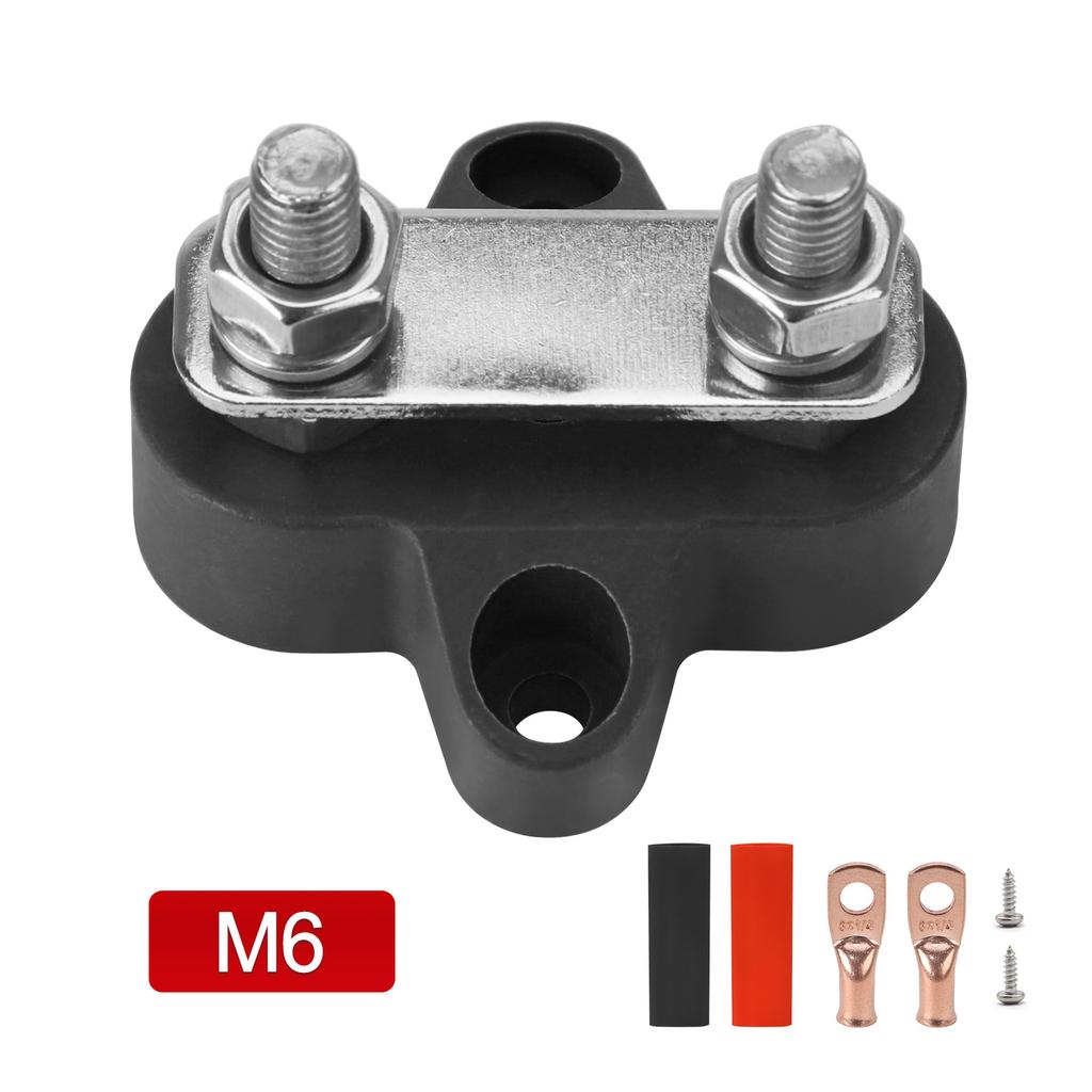 5/16" 48V Positive & Negative Ground Red Black Power Distribution Terminal Block FOR Truck Car RV Boat M6 M8 Dual Terminal Studs