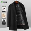 FIRS Men's Wool Blend Double-Faced Mid-Length Coat with Removable Goose Down Liner