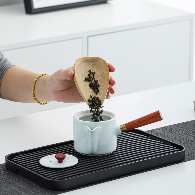 Gift travel tea set, portable bag, ceramic side handle pot, outdoor pot, three cups, simple gift for customers