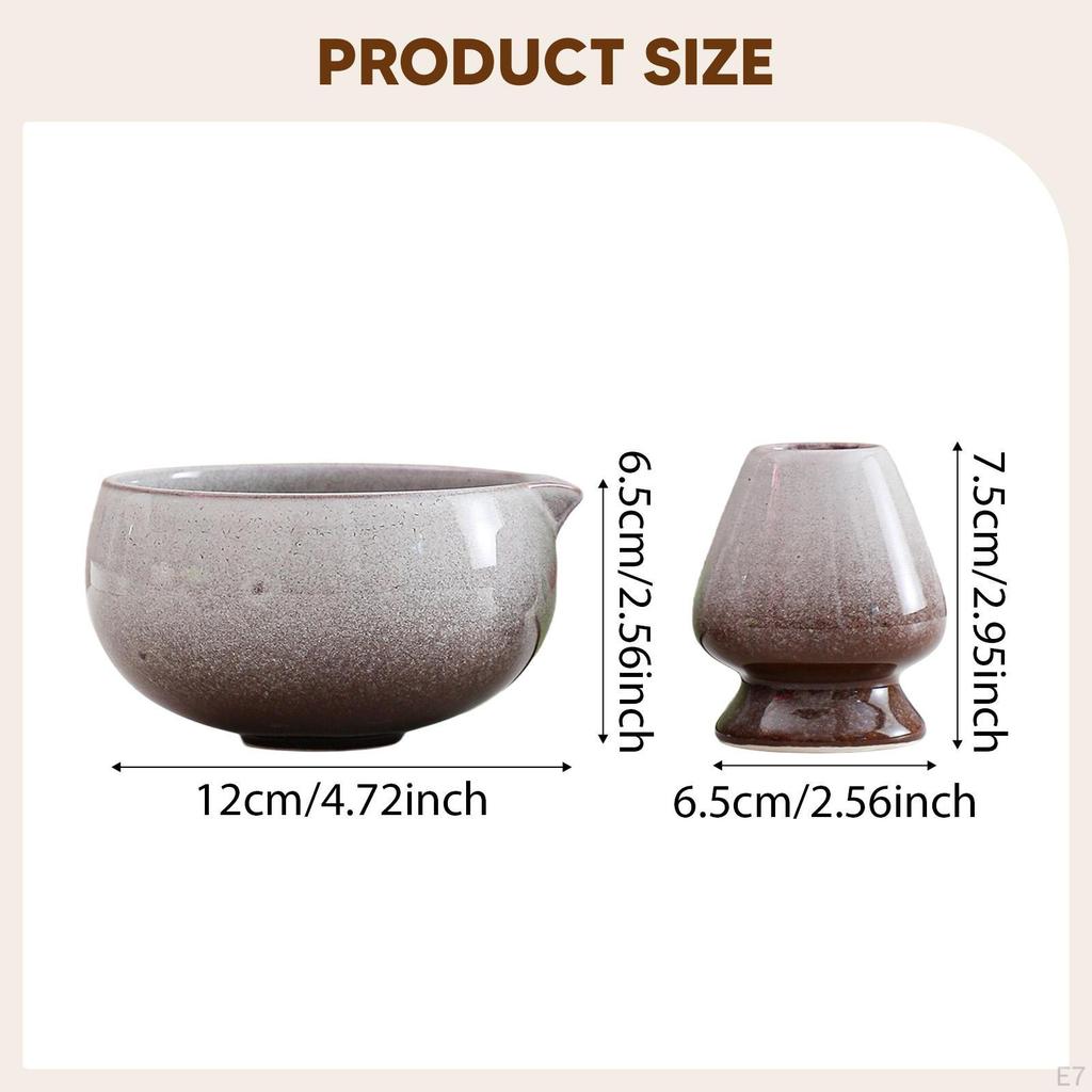 Ceramic Matcha Bowl with Whisk Holder Green Tea Cup Gift 500ml Pouring Spout Chawan for
