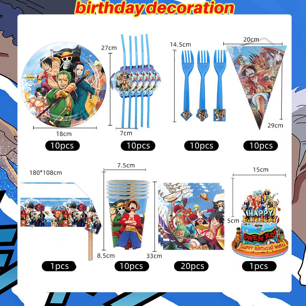 Dekoracje Urodzinowe One Piece Balon Luffy Zoro Jednorazowe Talerzyki Imprezowe Baner Dekoracja Tortu Torebki na Prezenty Chłopcy Akcesoria na Baby Shower