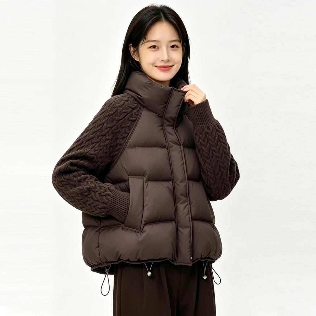 Autumn and winter casual cotton clothes women's short stand-up collar body cotton filled knitted twist sleeve splicing women's jacket