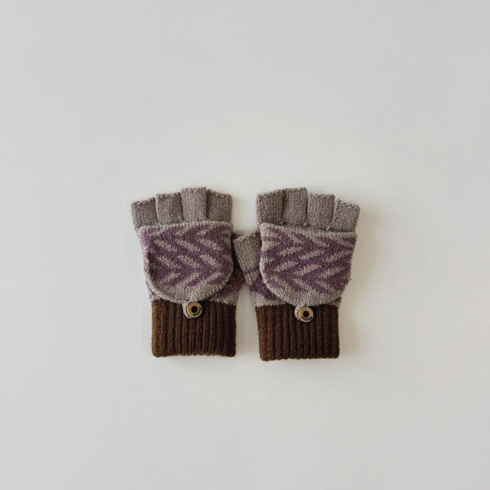 Children's Gloves Autumn and Winter Korean Version Girls Writing Flip Five Fingers Boys Keep Warm Half Fingers Going To School